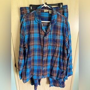 L.L Bean Men's Scotch Plaid Flannel Pajamas Blue & Brown Plaid Sz Large NOTE